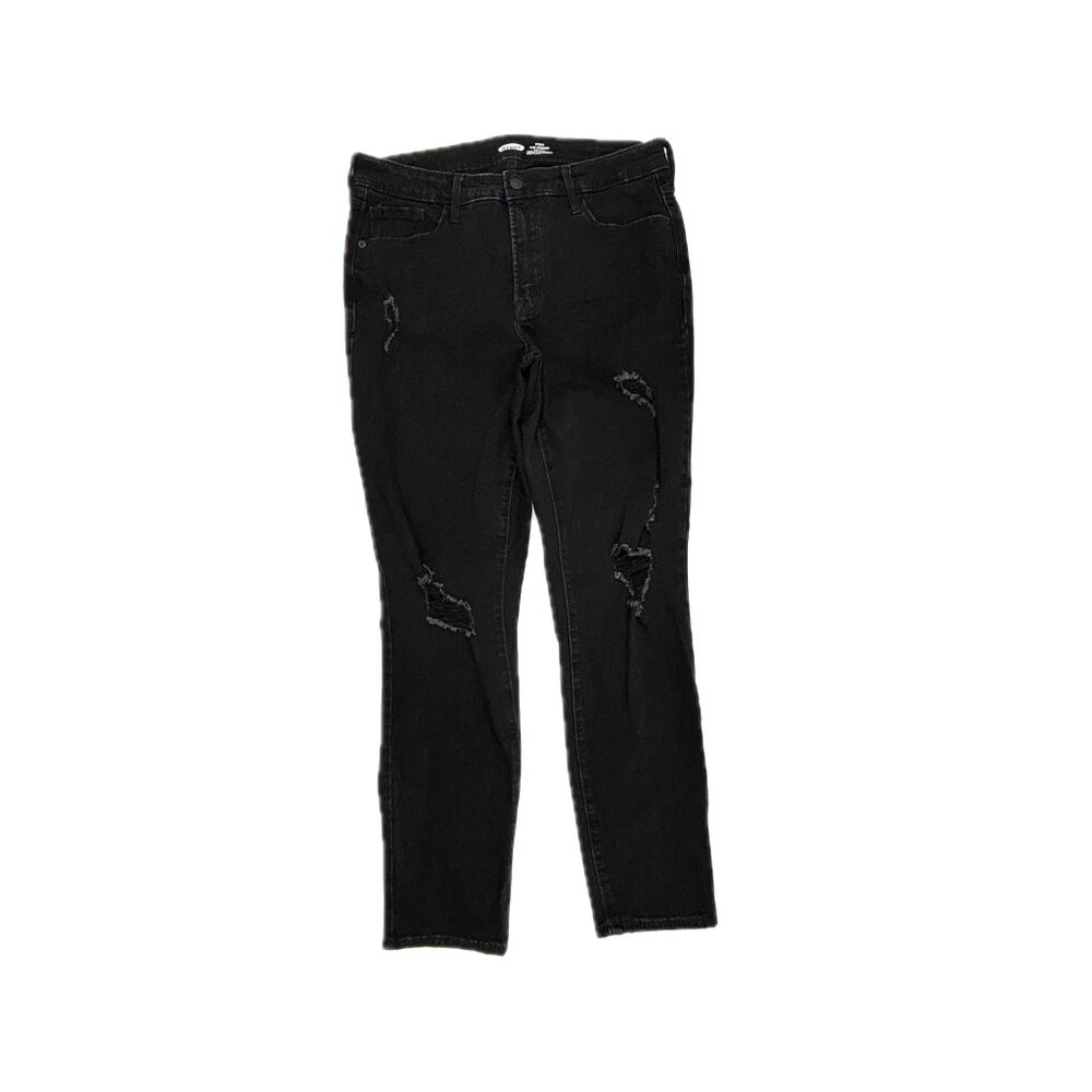 Old Navy Distressed Power Slim Straight High Rise Women size 12 Black Denim Jean
